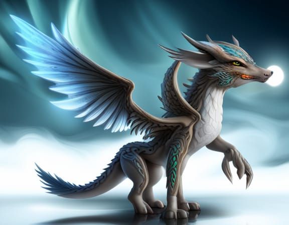 Hyperdetailed Wolf Dragon Hybrid With Wings