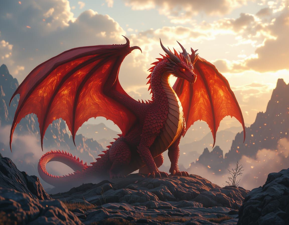 Majestic Red Dragon in Cinematic Fantasy Art