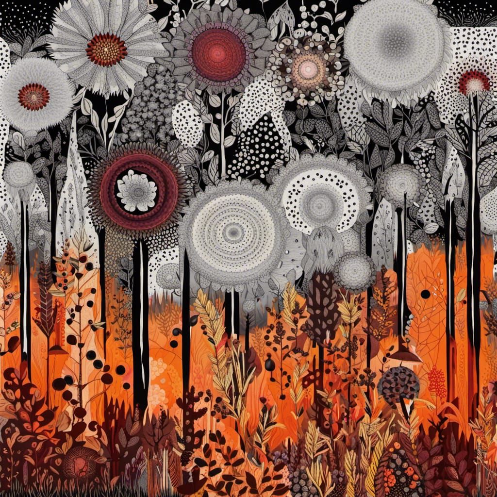Abstract Forest Garden in Mixed Media Style