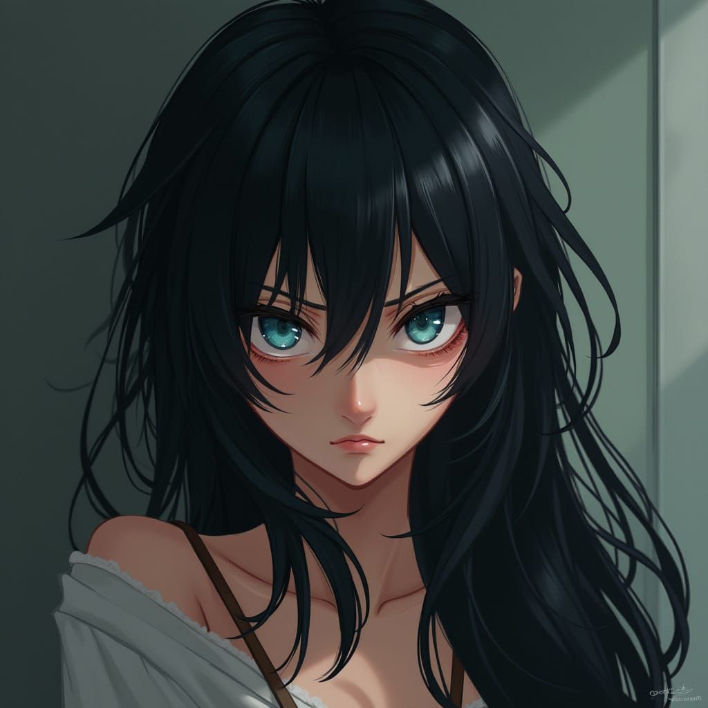 Woman's Annoyed Expression With Sea-Blue Eyes