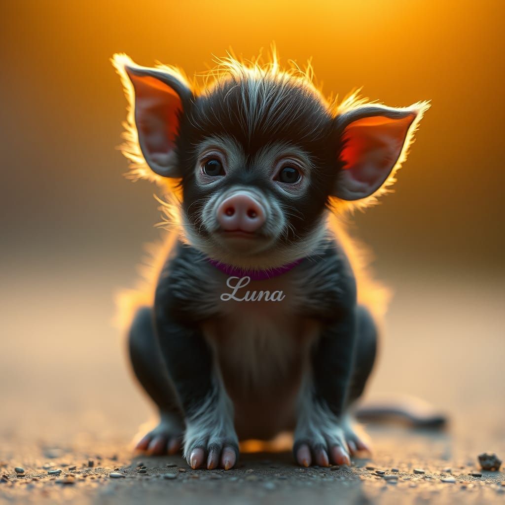 Mystical Pig-Monkey Hybrid in Golden Light