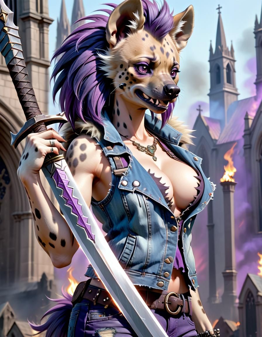 Furry Hyena Warrior in Anime Style