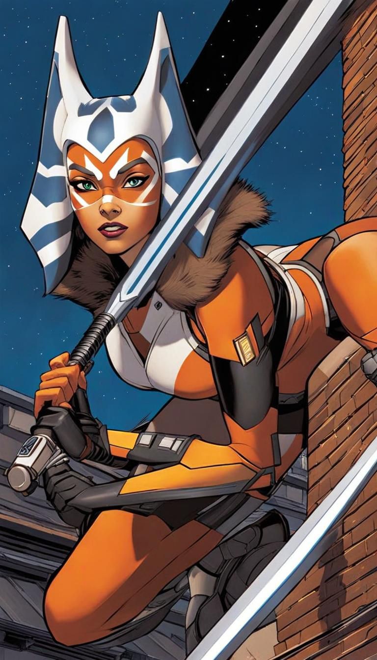 Ahsoka Tano as Batgirl in Comic Book Art