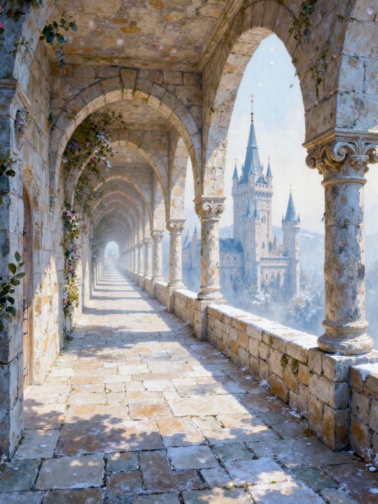 Fantasy Castle Hallway Overlooking Magical Kingdom