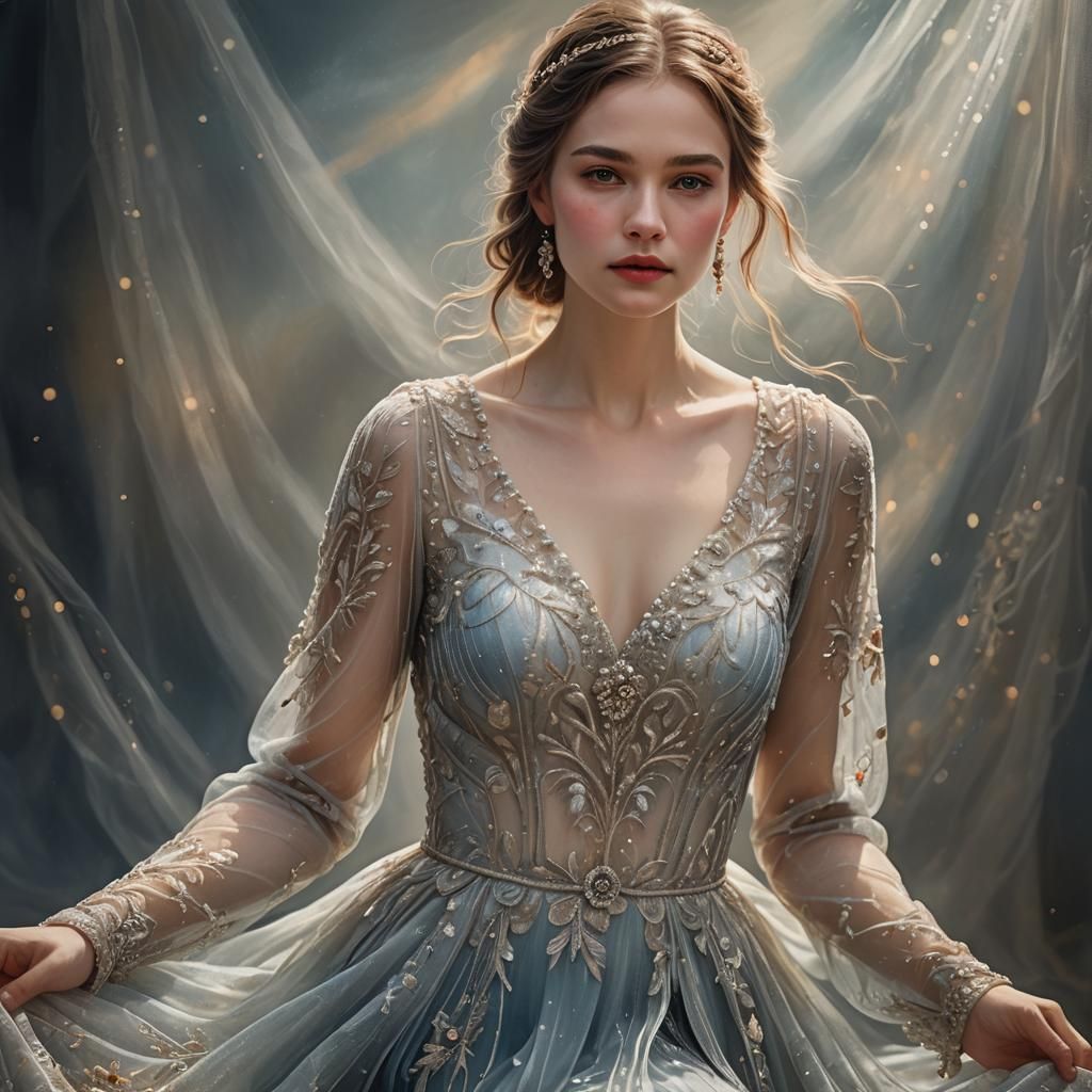 Elegant Woman in Flowing Gown: Digital Art