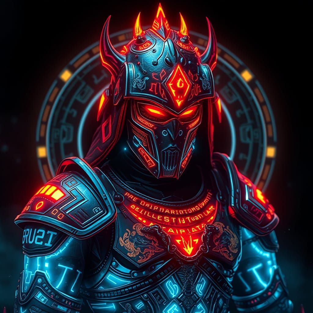 Cyberpunk Warrior in Prismatic Armor