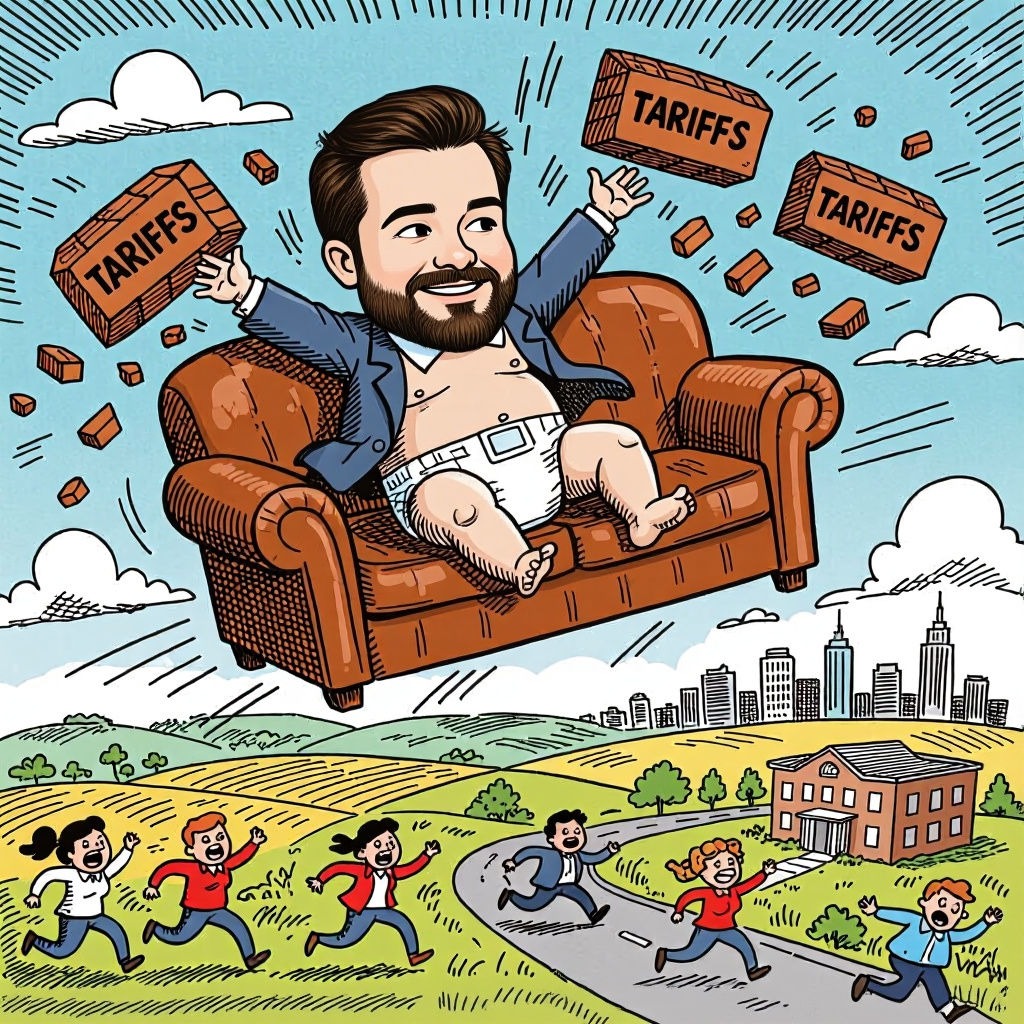 Satirical Cartoon: Baby JD Vance's Tariff Tantrum
