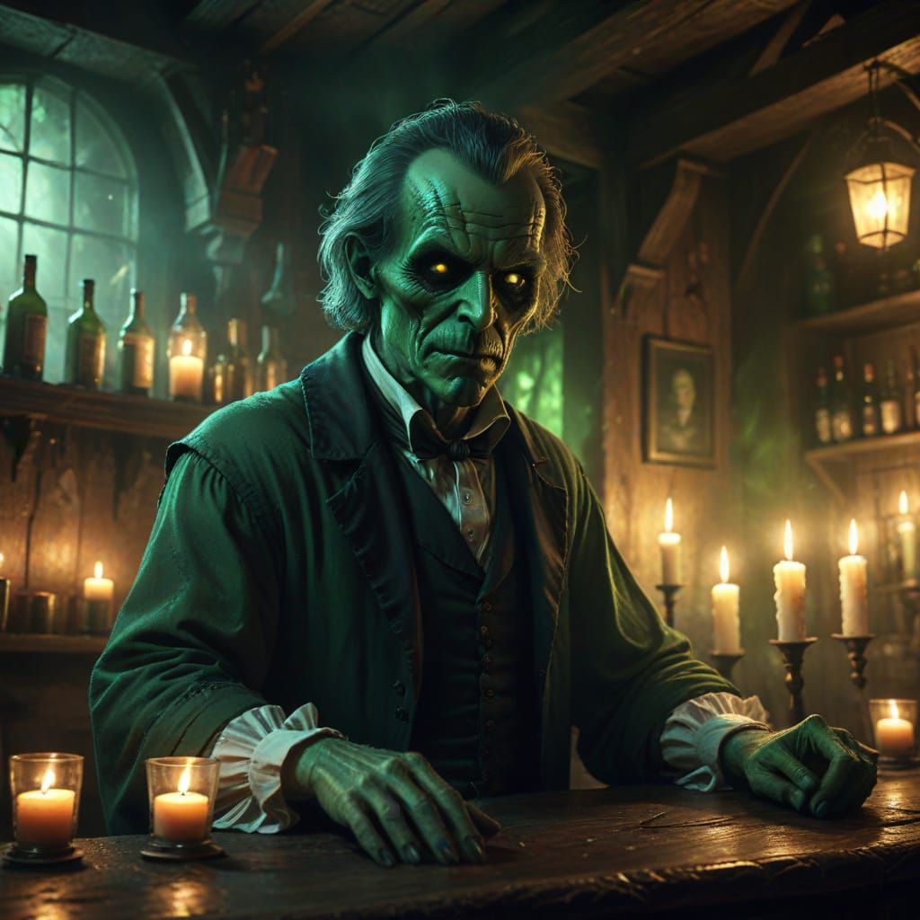 Eerie Spectral Bartender in Abandoned Pub