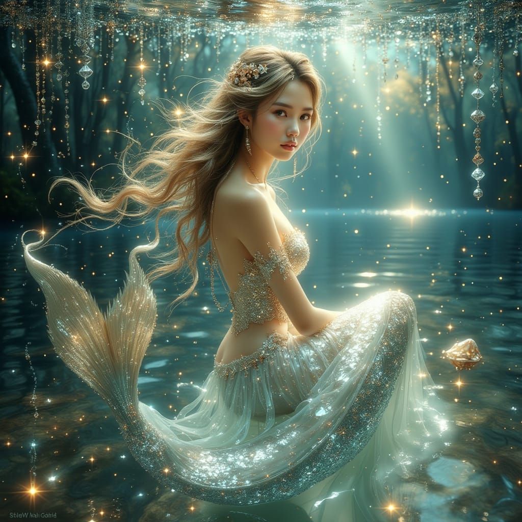 Ethereal Mermaid with Pearls and Diamonds