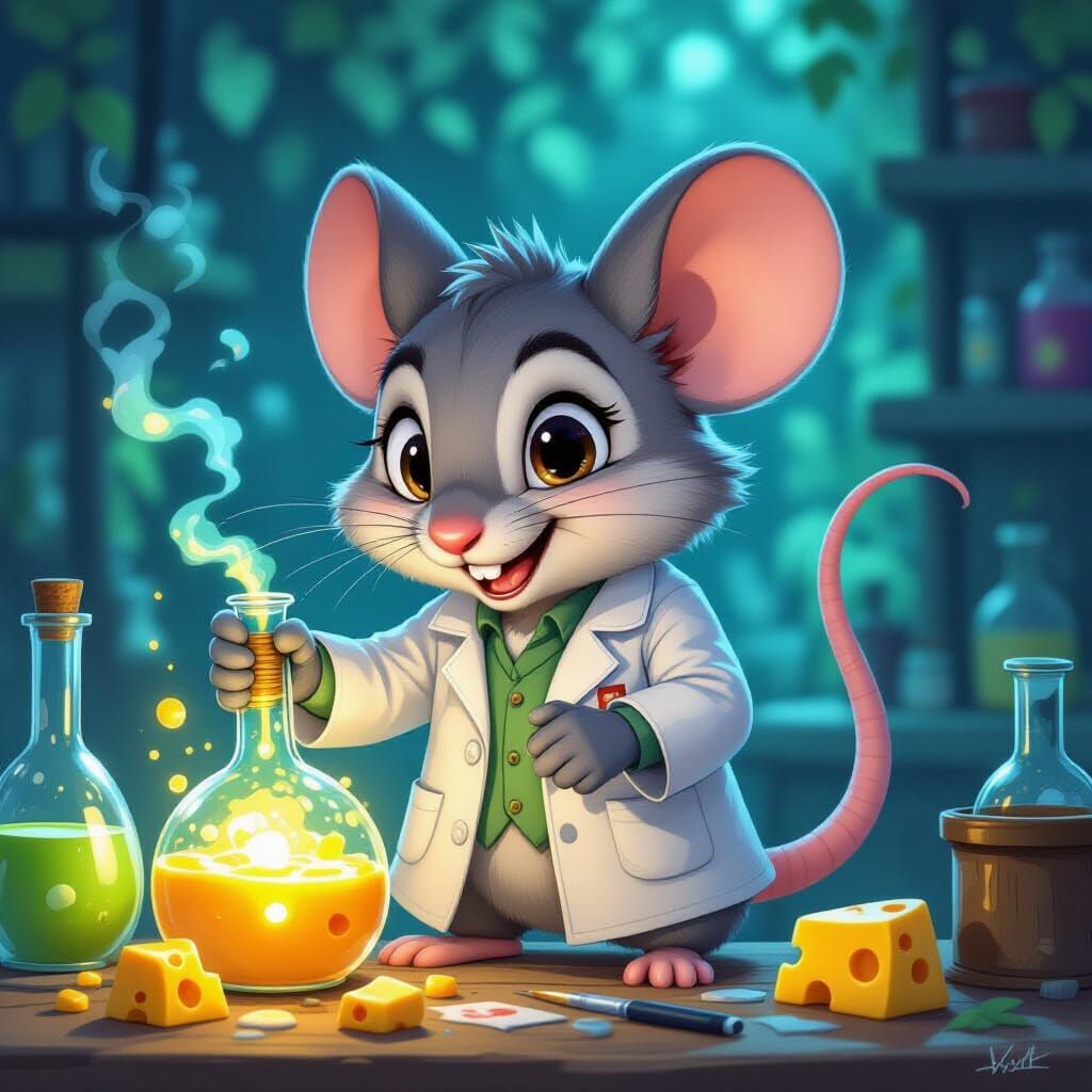 Watercolor drawing, ink outline. A cartoonish, funny, gray a...