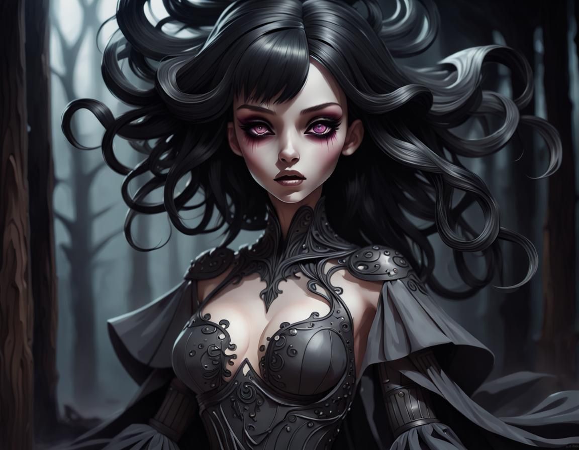 Ominous Dark Fantasy: Ball-Jointed Doll Woman in Deep Color