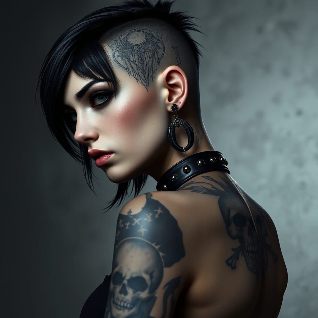 Gothic Angel with Intricate Tattoos and Piercings