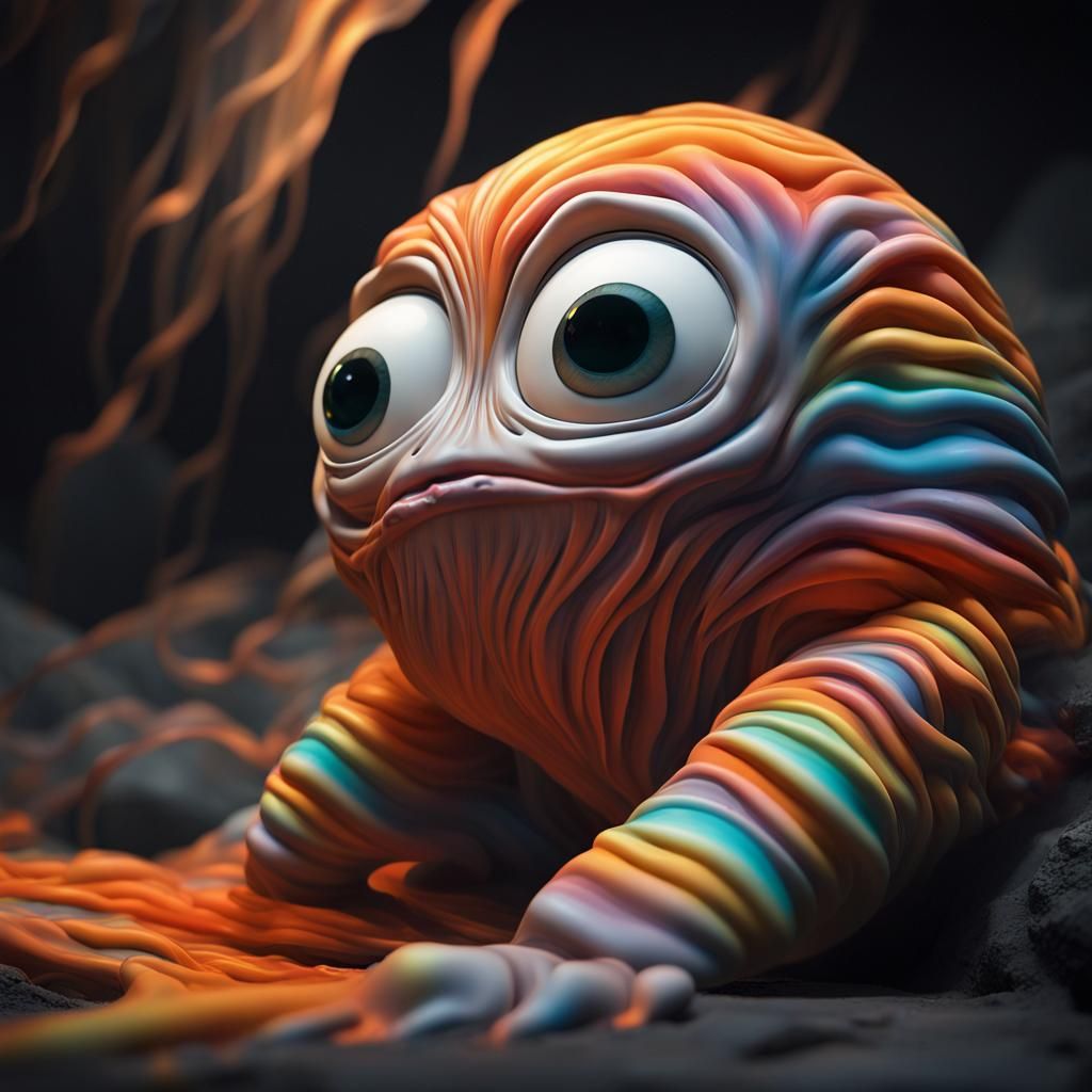 Cute Monster in Dark Cave, 3D Rendered Art
