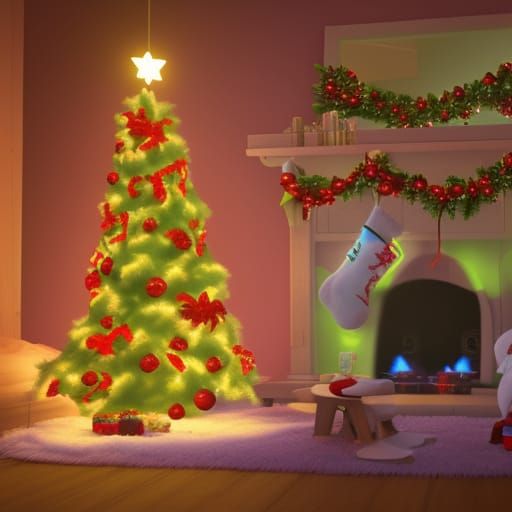 Cozy Christmas Family Scene in 3D Digital Art