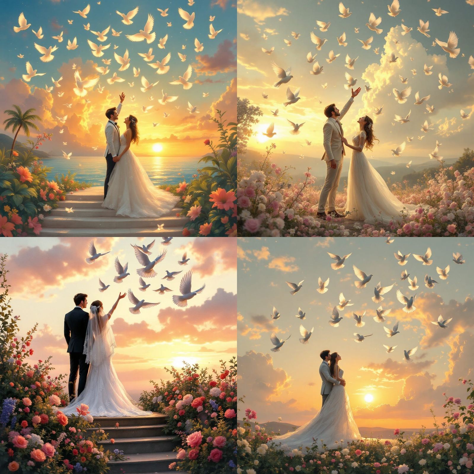 Romantic Sunset Wedding Scene