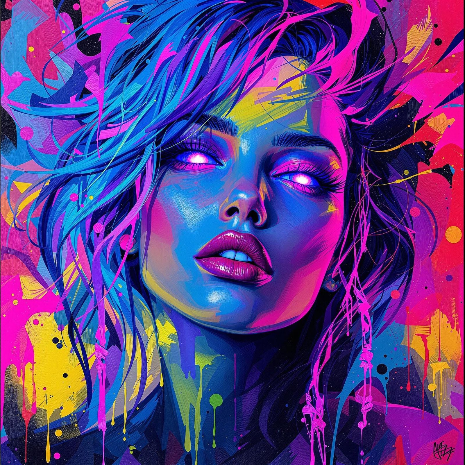 Stunning Woman Radiates Cosmic Energy in Cyberpunk Portrait