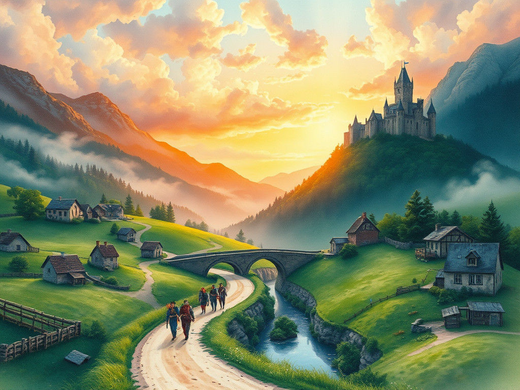 Medieval Troops in Dreamy Pastel Watercolor Landscape