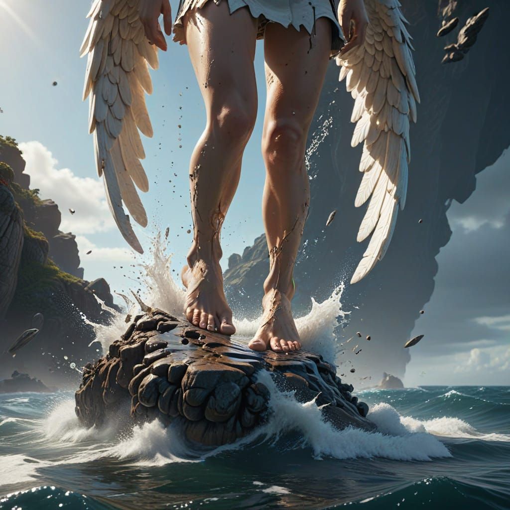 Giant Angel Foot Crushes Small Human in Dazzling 3D Epic Sce...