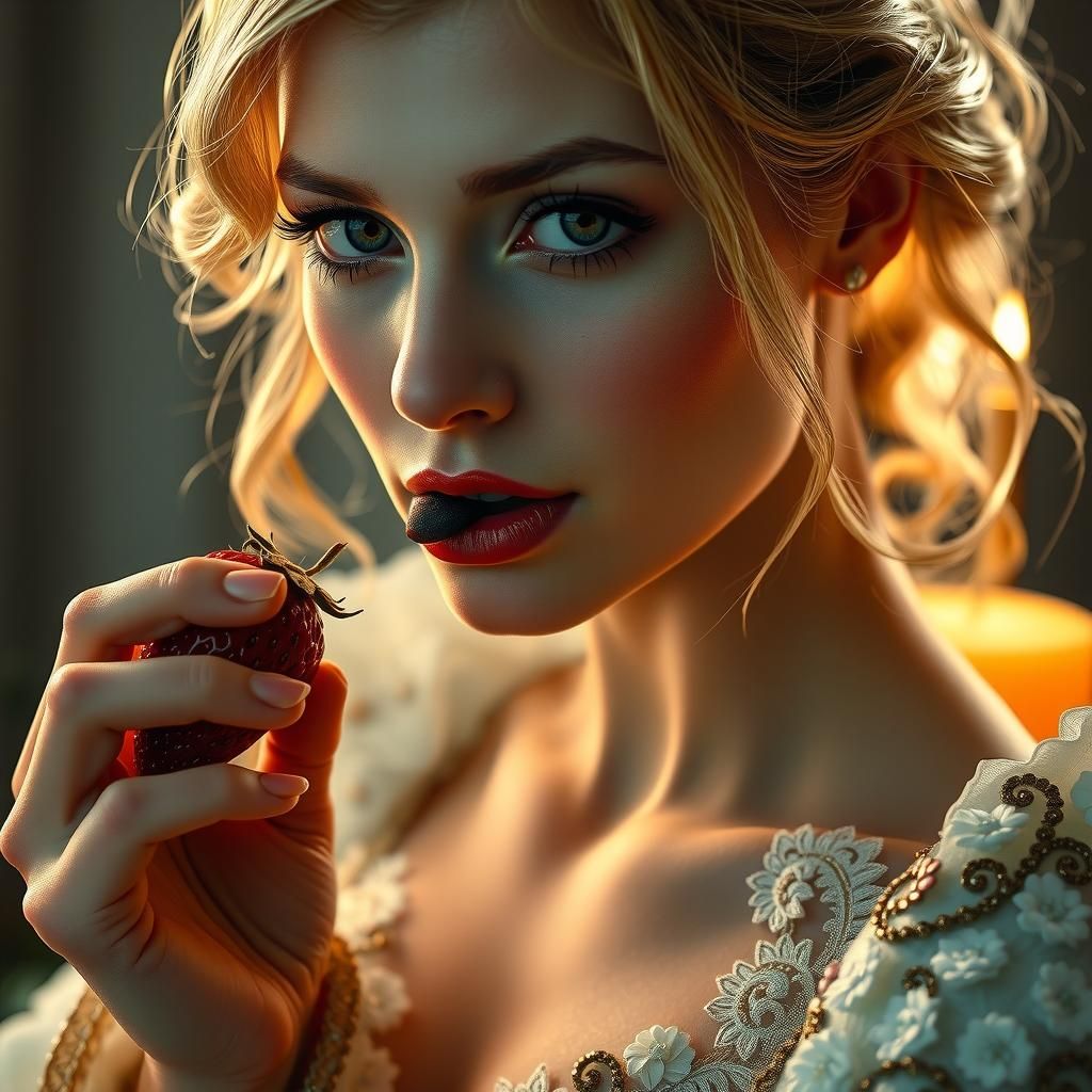 Strawberry's Dark Kiss: Eerie Beauty in Art Nouveau Style