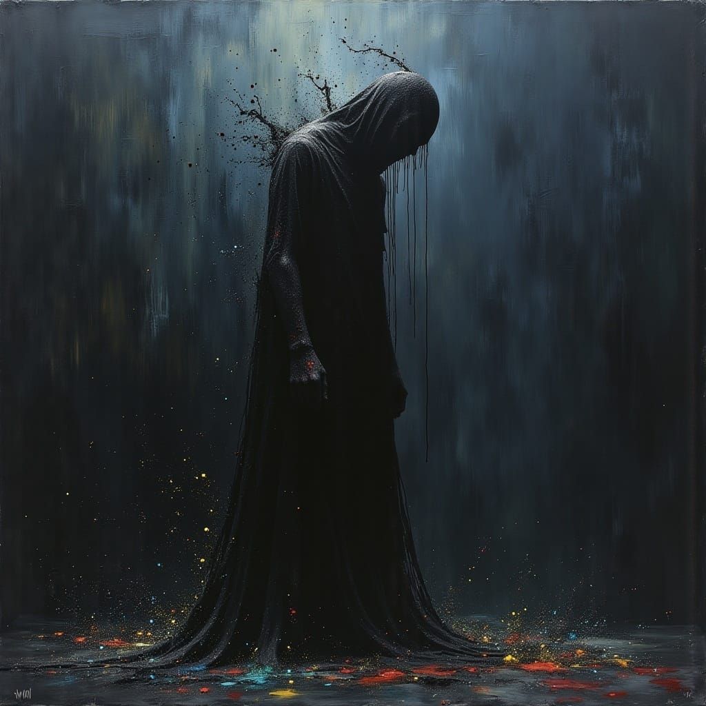 Shadowy Night Walker in Dark Oil Paint Style