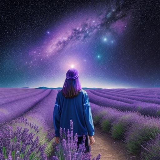 Astral Stargazing in Lavender Field, Mixed Media
