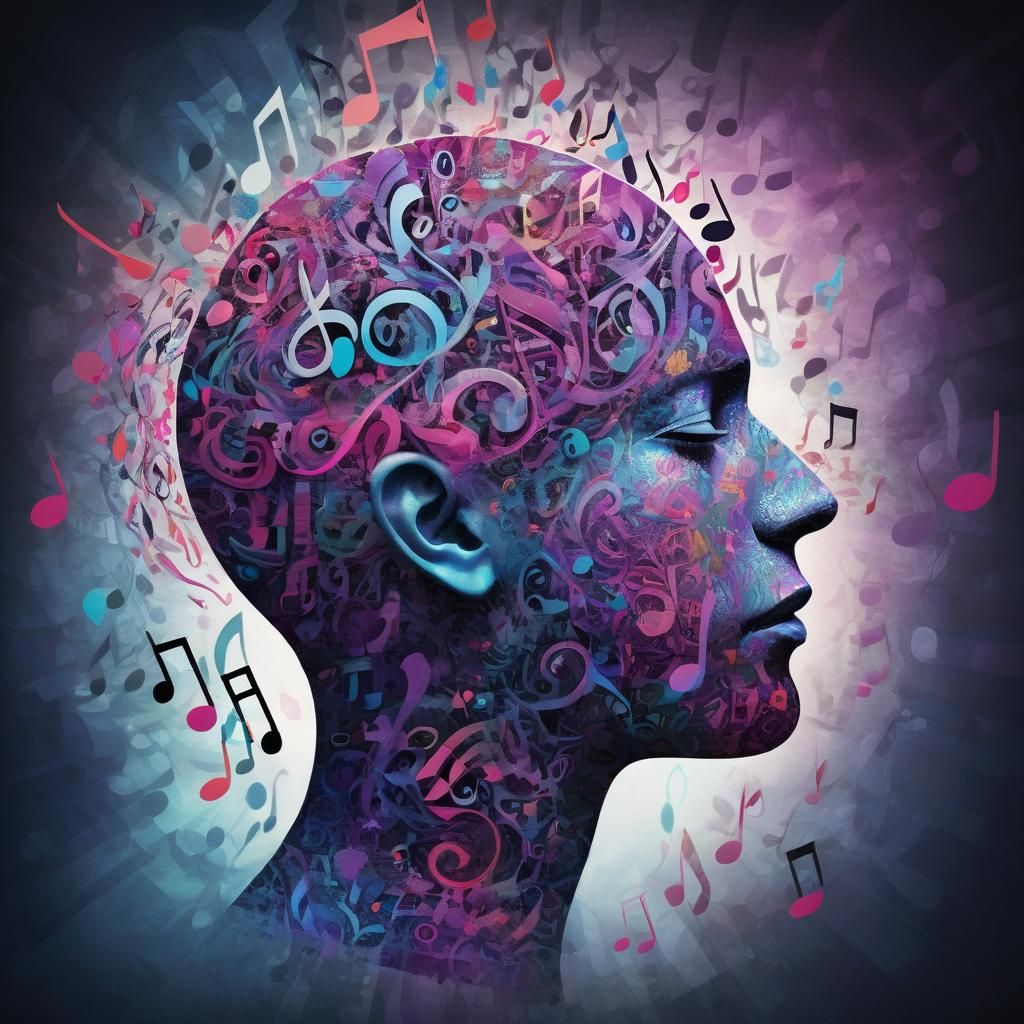 Vibrant Double Exposure Head with Music Notes