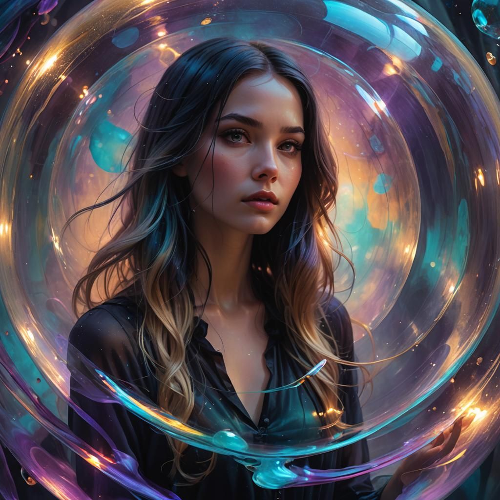 Woman Trapped in Bubble: Magical Realism Portrait