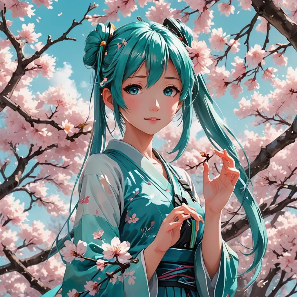 Anime Girl Singing in Cherry Blossoms: Ghibli Style