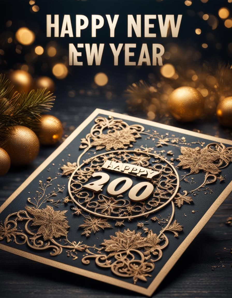 Hyperrealistic New Year's Card with Festive Message
