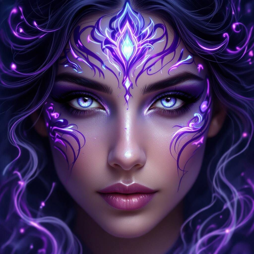 Mystical Woman With Purple Black Magic Energy