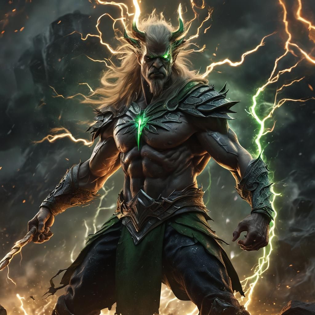 Hyperrealistic Lightning God Disintegrating with Trident