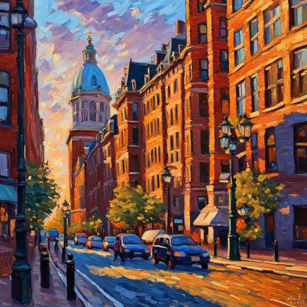 Boston Cityscape in Expressionist Oil Painting Style