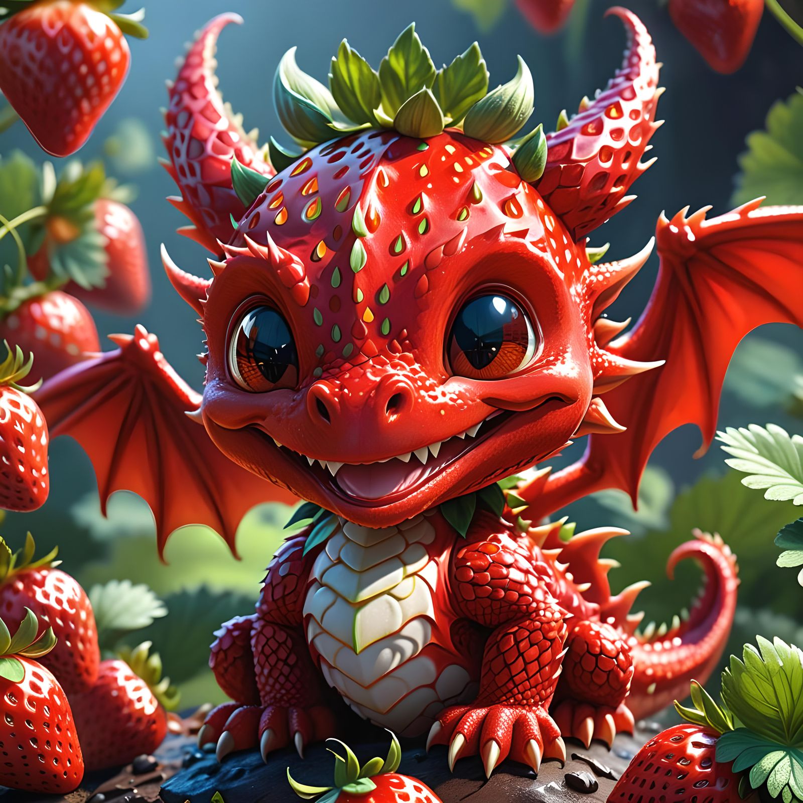 Happy Baby Red Dragon Strawberry Cartoon