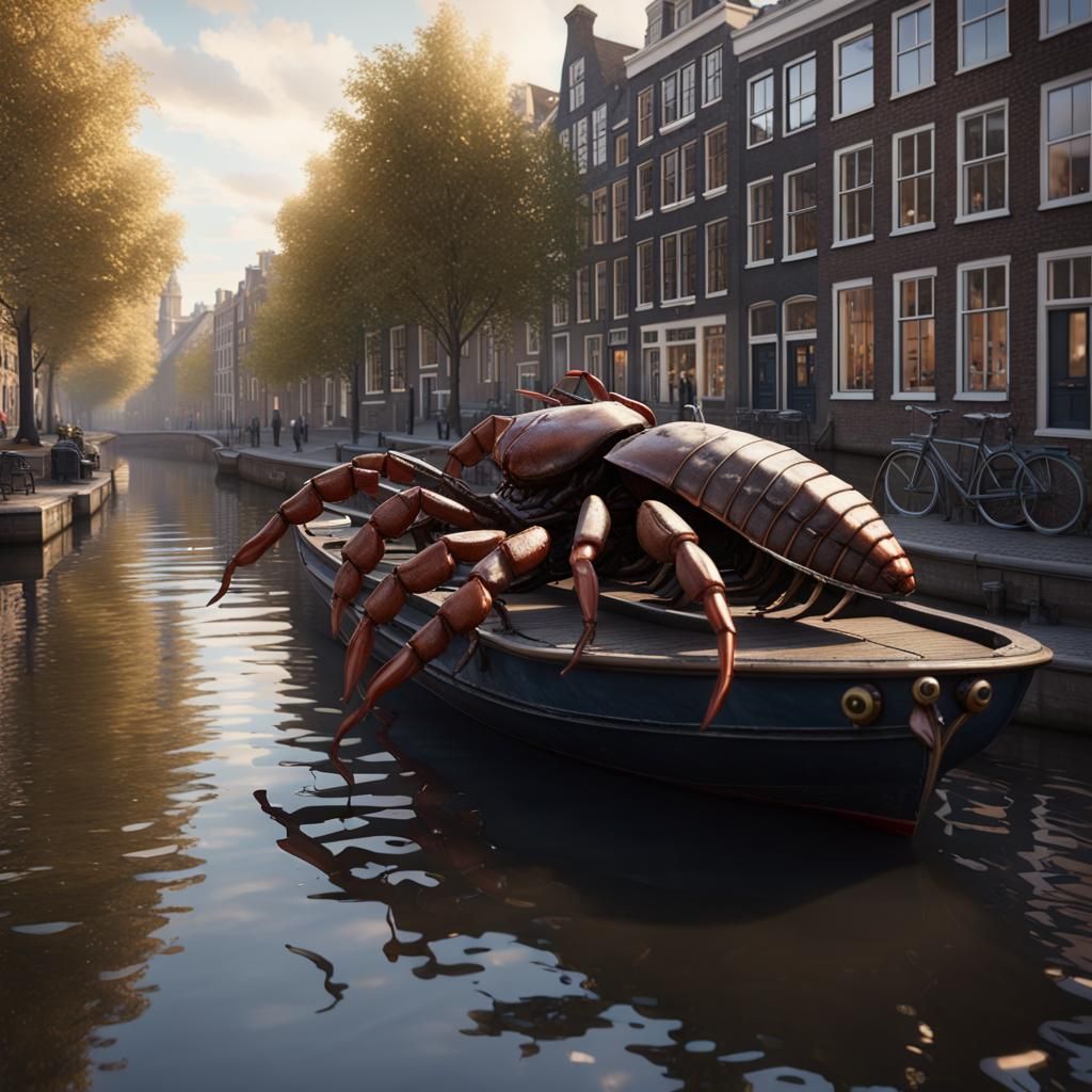 Giant Scorpion Coffee Break in Amsterdam, Detailed 3D Render