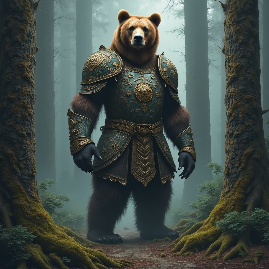 Regal Kodiak Bear in Mystical Forest