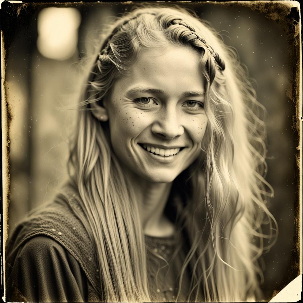 Sweaty Blond Woman in Black and White Portrait