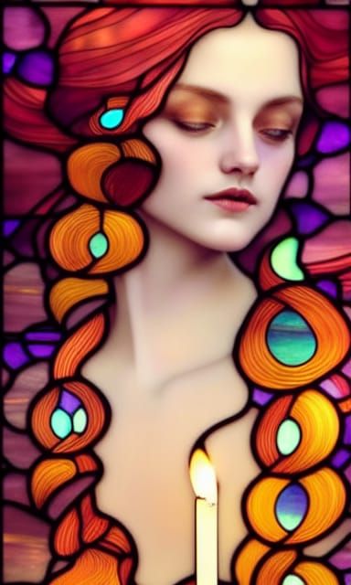 Stained Glass Girl with Copper Curls