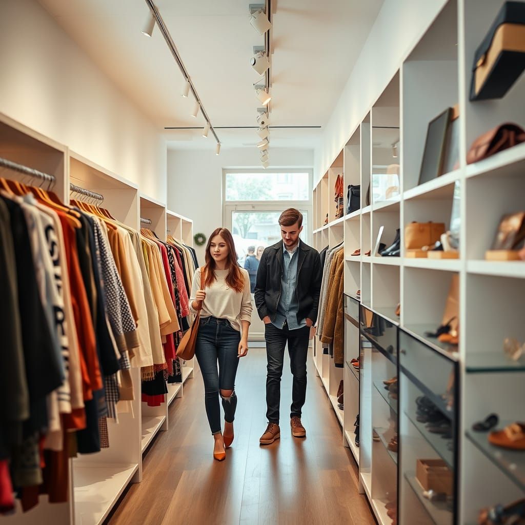 Cozy Second-Hand Store with Trendy Garments and Vintage Item...