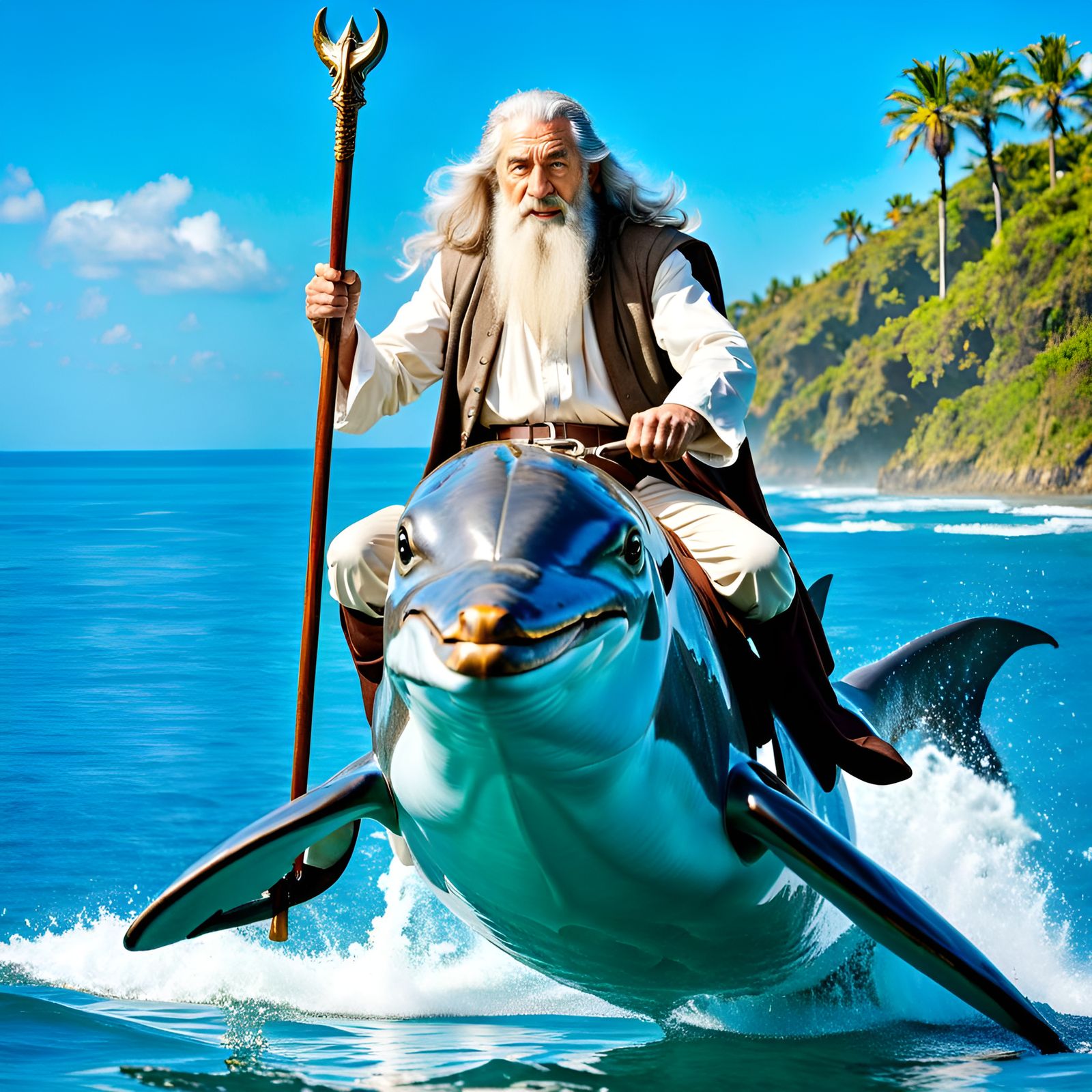 Gandalf Rides a Dolphin on Sunny Day