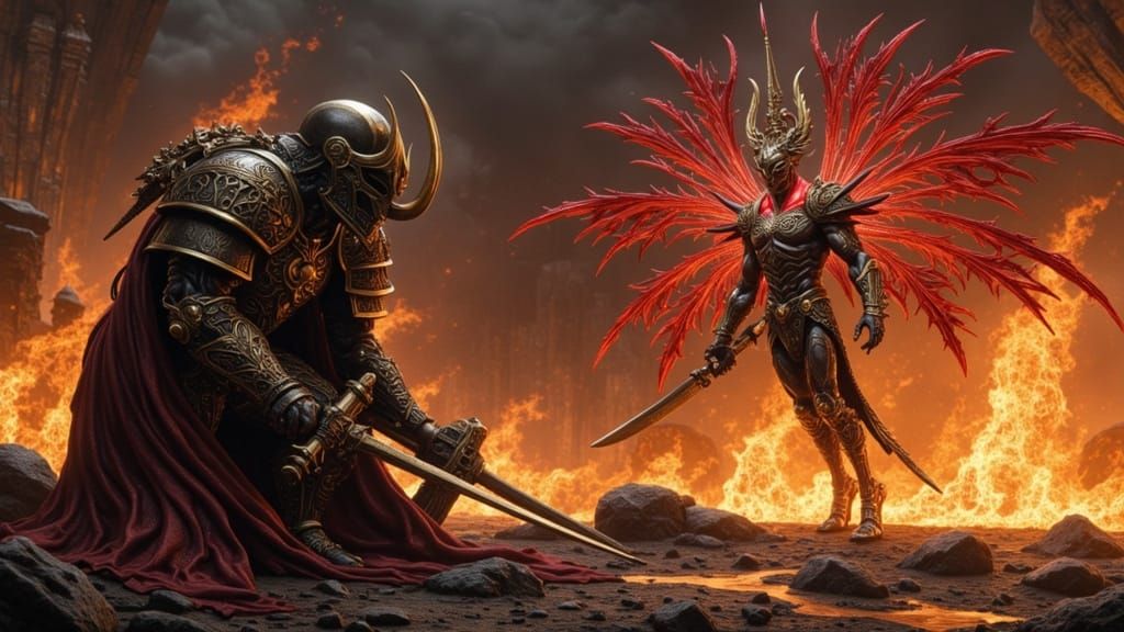 Emperor of Mankind Battles Horus Lupercal in Diorama