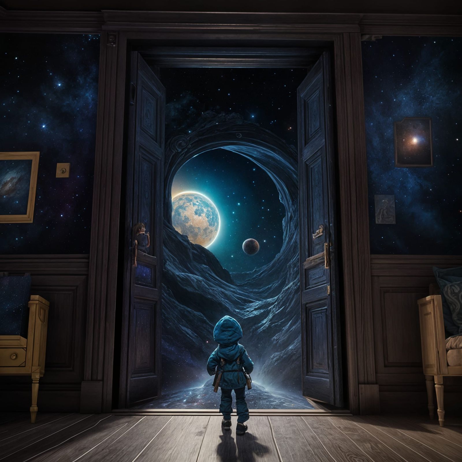 Toddler Discovering a Galaxy: Fantasy Concept Art