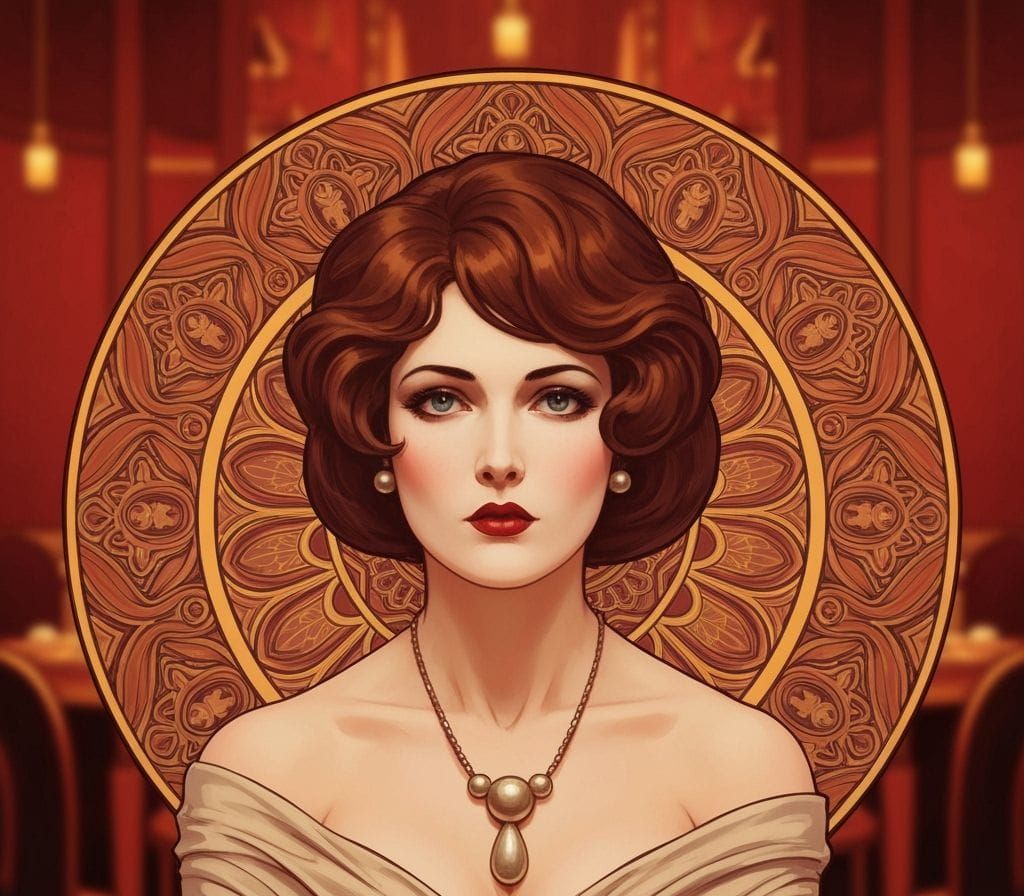 Elegant Lady in 1900s Club Art Deco Masterpiece