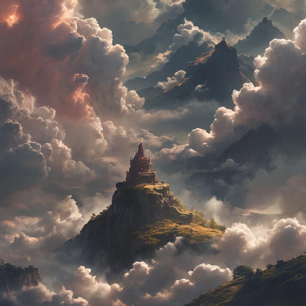 God on Luminous Throne Observes Ascending Christian