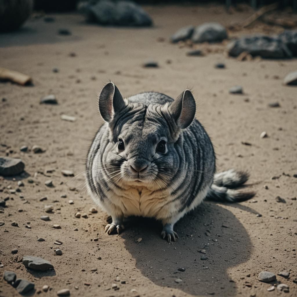 Cinematic Chinchilla Portrait with Film Grain Effect