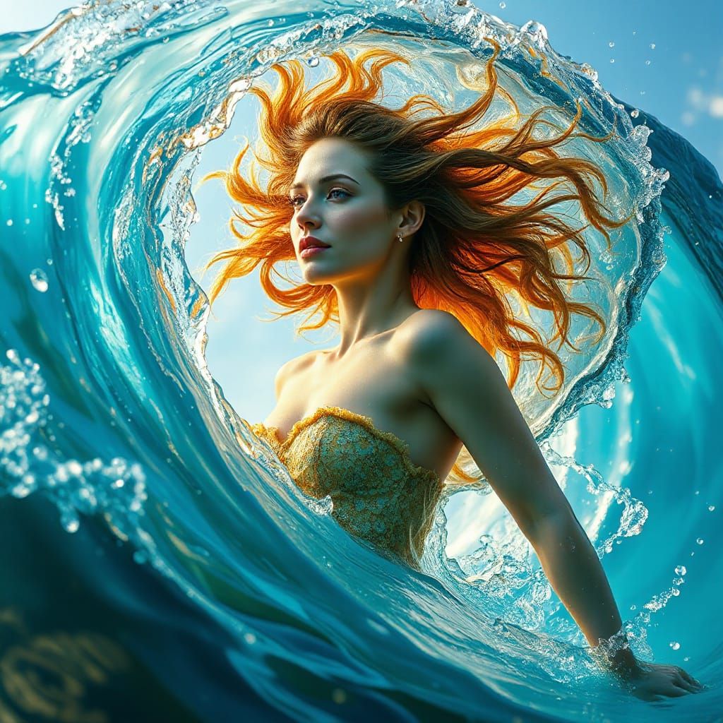 Vibrant Ocean Goddess in a Swirling Vortex