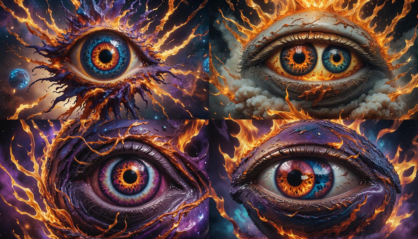 Fiery Eye Floating in Space: Hyperrealistic Art