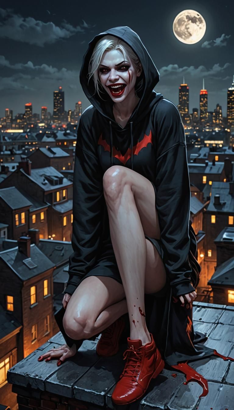 Vampire Girl on Gotham Roof in Anime Style