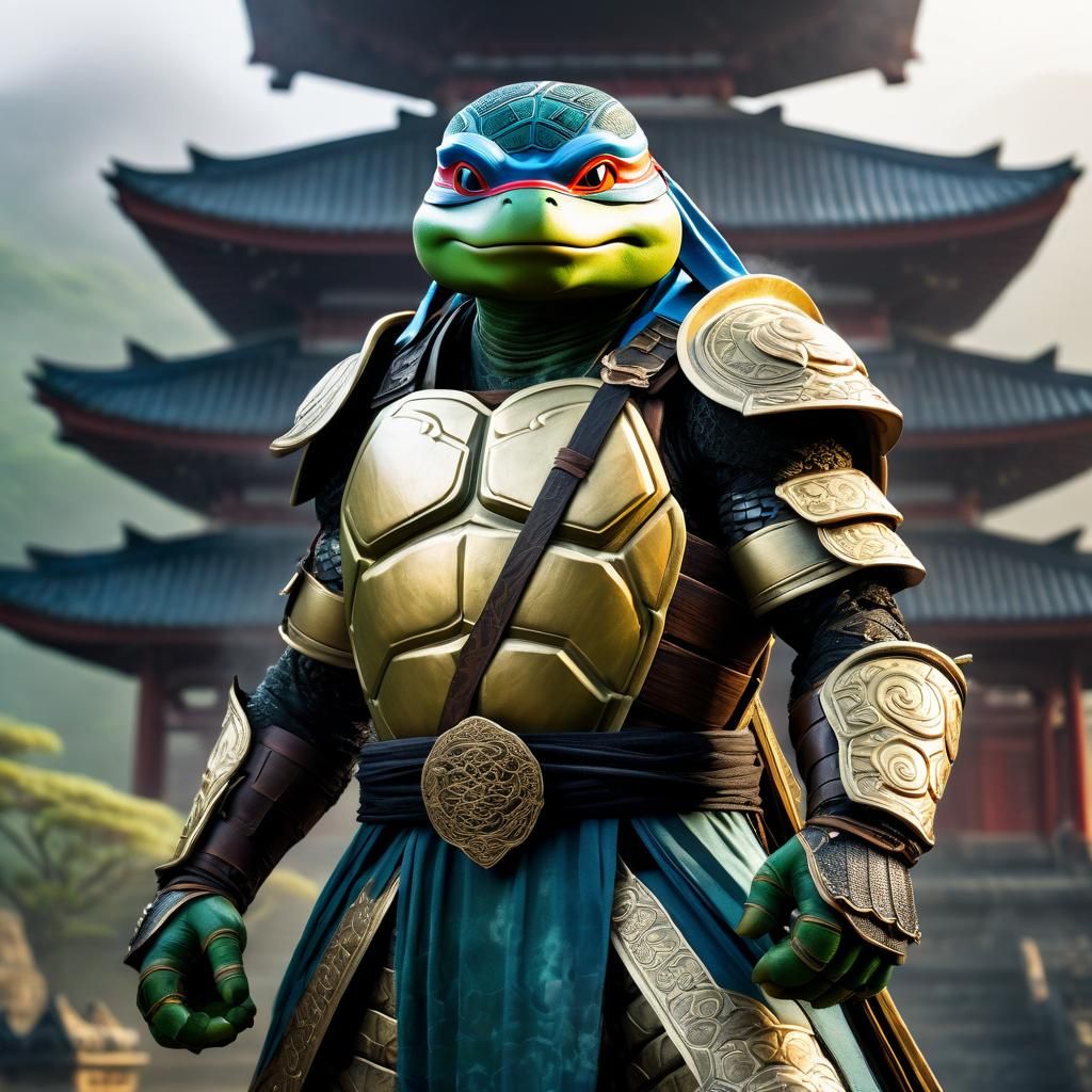 Silkpunk Ninja Turtle in Misty Landscape