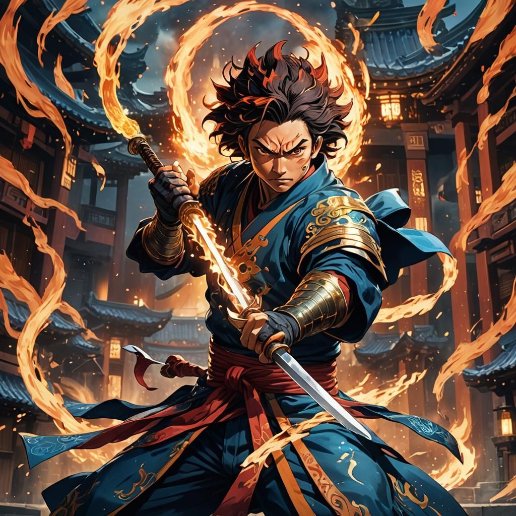 Tanjiro's Fiery Attack: Fantasy Concept Art
