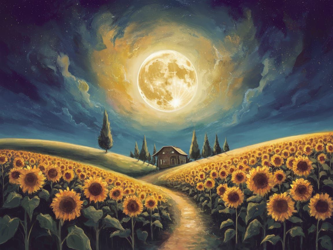 Dreamy Landscape Under Glowing Moonlit Sky